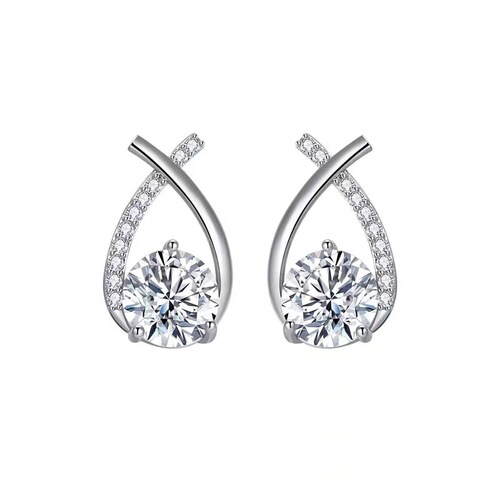 New Korean small fragrance internet celebrity earrings temperament women's cross zircon 925 silver needle earrings earrings wholesale