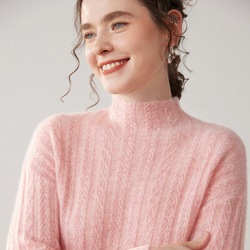 Factory Wholesale 100% Pure Cashmere Half Turtleneck Alana Loose Pullover Knitted Bottoming Shirt Versatile Sweater for Women