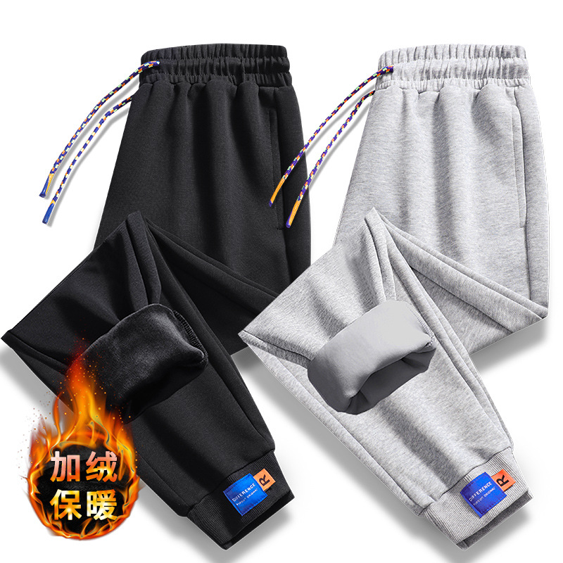 棉质休闲裤男加绒2025冬季男士松紧带户外运动跑步青年时尚小脚裤