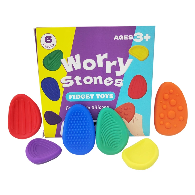 Камни‑беспокойства (FidgetToys) силиконовый сенсорный набор, мягкая текстура, 6‑шт для детей 3+