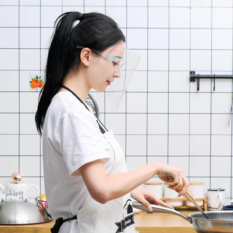Ropa neta nueva cocina ajustable a prueba de aceite a prueba de salpicaduras pantalla facial transparente anti-espuma gafas montadas en la cabeza marco máscara protectora