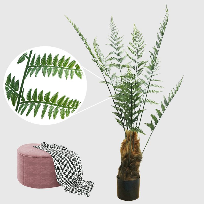 Simulación de árboles falsos biónicos plantas verdes de alambre dorado, helechos, plantas de maceta interior, decoración de la sala de estar, decoración del paisaje