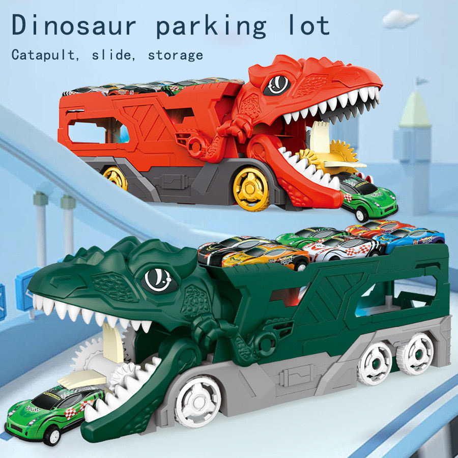 Cross-Border Special Supply of Dinosaur Swallowing Car Electric Sound and Light Inertia Transport Track Ejection Storage Alloy Car Educational Toy
