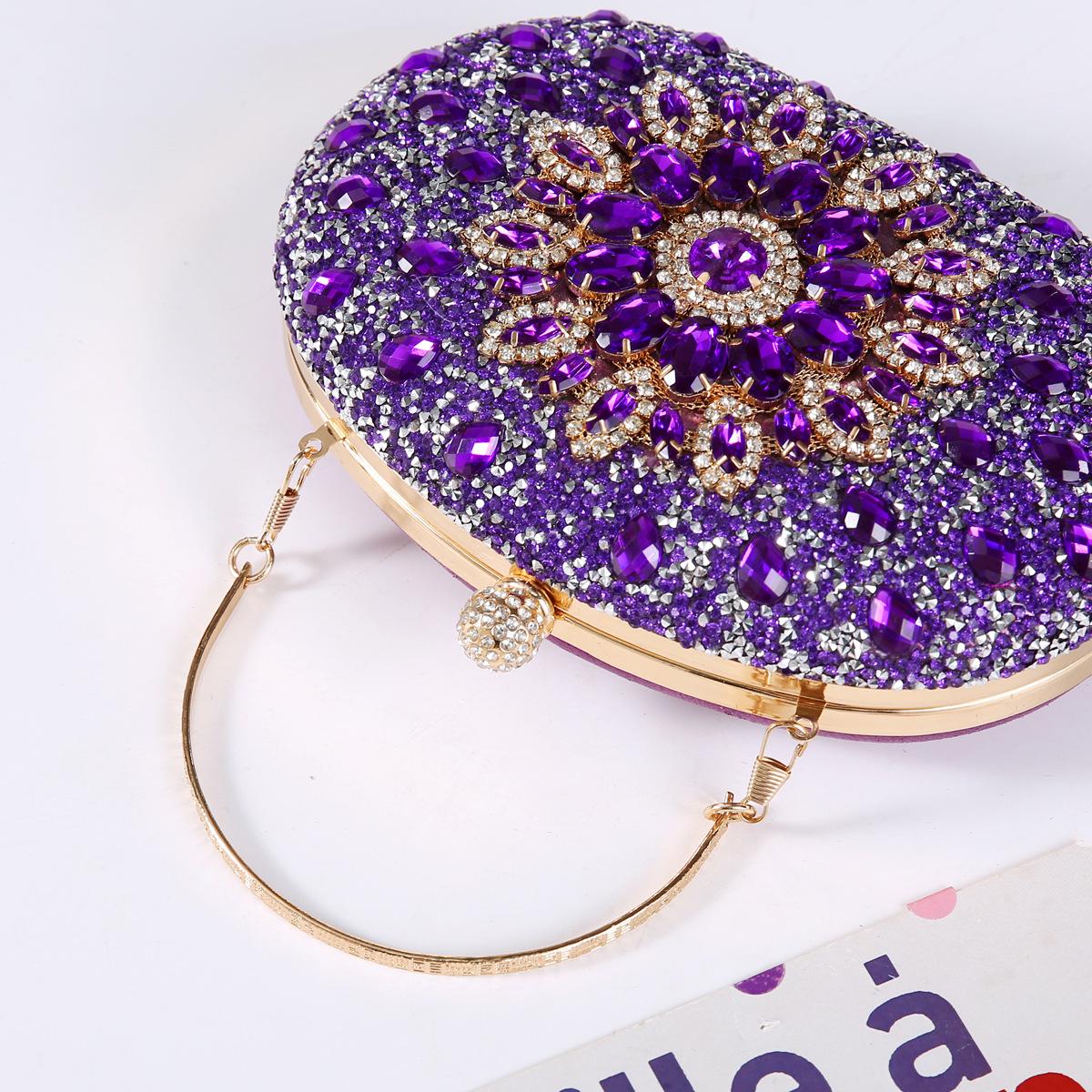 337g Weight Polyester Lining Material Lock clasp Closure Type Top Handle Strap Type Evening Bag Bags Type Party Occasion Pu Leather Material Printing Pattern All Seasons Season Women's Gender Diamond Design Elegant Style Oval Shape Small Size Pu Leather Printing Oval Evening Bags 35