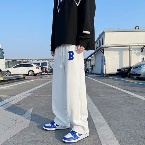Cross-border pants men's summer new fashion brand versatile loose straight tube sports pants white wide-leg tapered casual long pants 