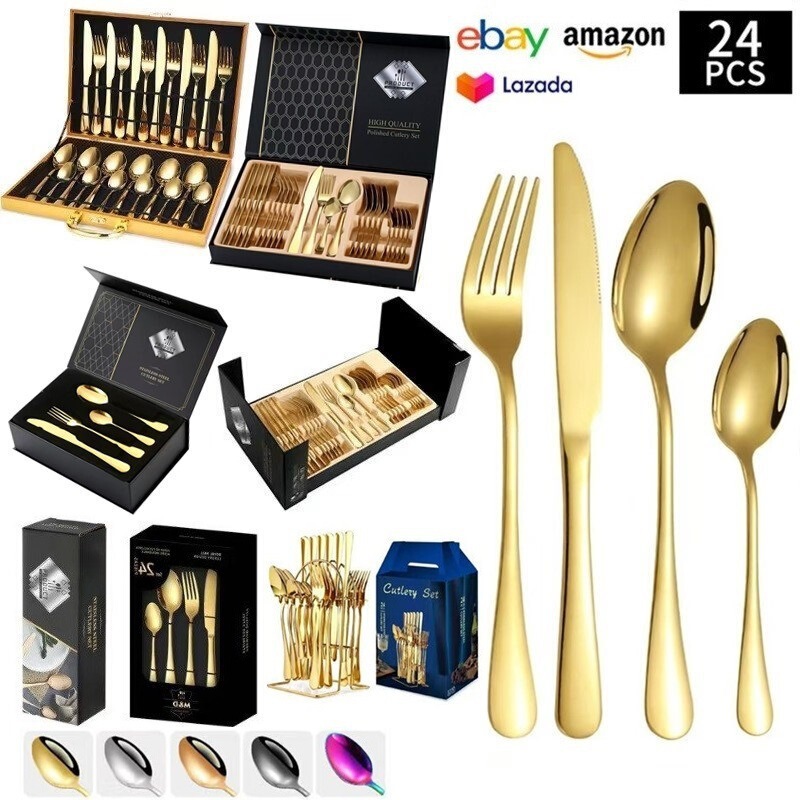 Amazon Cross-Border Stainless Steel 1010 Tableware Set for 6 People, 24-Piece Household Knife, Fork, and Spoon Tableware Gift Box Set Amazon Cross-Border Stainless Steel 1010 Tableware Set for 6 People, 24-Piece Household Knife, Fork, and Spoon Tableware Gift Box Set