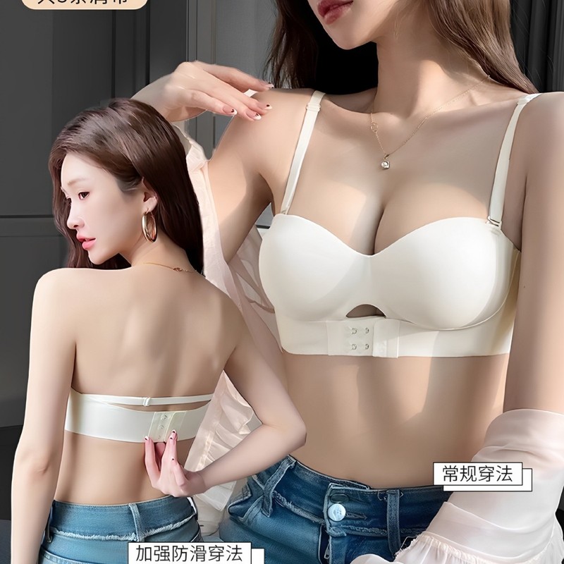 无肩带圆圆杯粉底液内衣女防滑抹胸小胸聚拢显大2025薄款夏季文胸|undefined