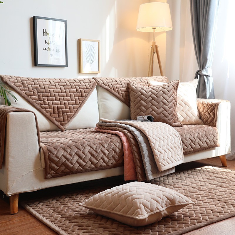 外贸北欧ins现代毛绒沙发垫秋冬防滑坐垫布艺水晶绒沙发套罩巾