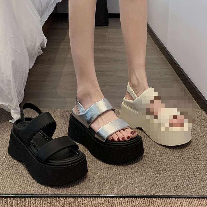 High-Heeled Platform Sandals for Women, Summer New Style, Simple and Fashionable, Small Platform Thick-Soled Beach Shoes for Adults