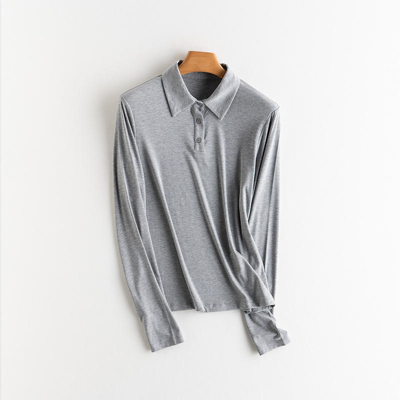 Casual and Fashionable Lapel Long-Sleeved Thin Early Autumn Bottoming Polo Collar Elegant Slimming Look Top Mulberry Silk Knitwear for Women