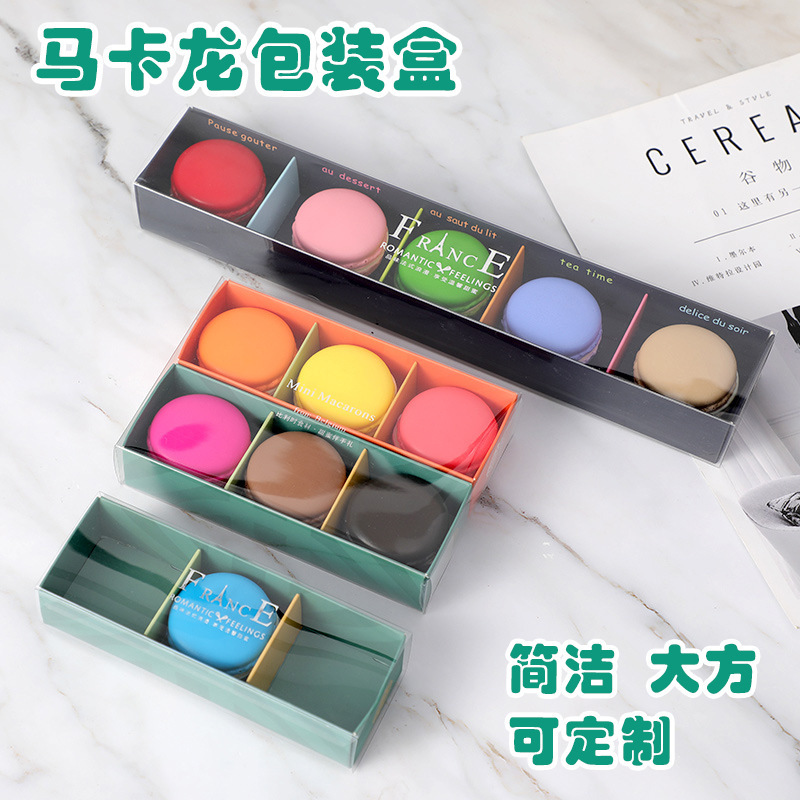 Macaron packing box high-grade French biscuit candy carton window PET transparent 3/5/6 baking drawer type