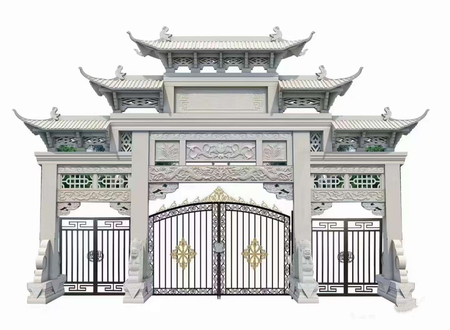 石牌坊三门五楼石雕牌楼牌坊花岗岩村口石牌坊景区园林古建筑门楼-阿里巴巴