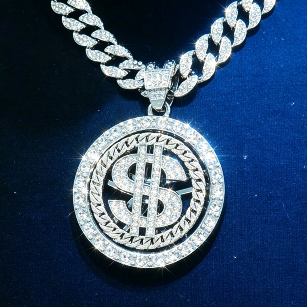 Europa y América Hip-Hop hombre nueva marca de moda rotatoria moneda de diseño collar de aleación de zinc personalidad colgante de estilo dólar