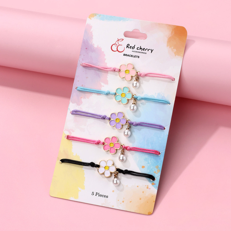 Daisy Pearl Cute Woven Adjustment Bracelet BFF Friendship Gift Flower suit Sister Bracelet Factory Wholesale