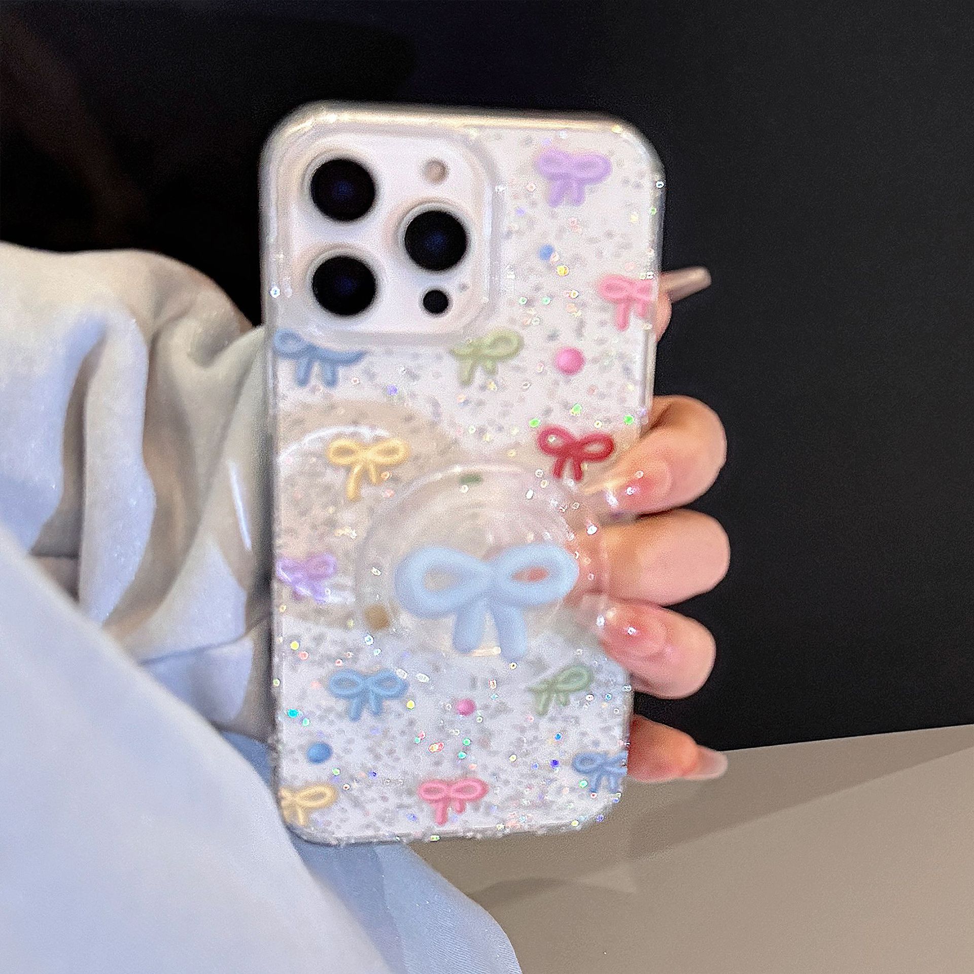 Lazo de color brillo simple para Apple 16Pro Girl Heart 15ProMax funda para teléfono móvil 14/13 Nuevo 16