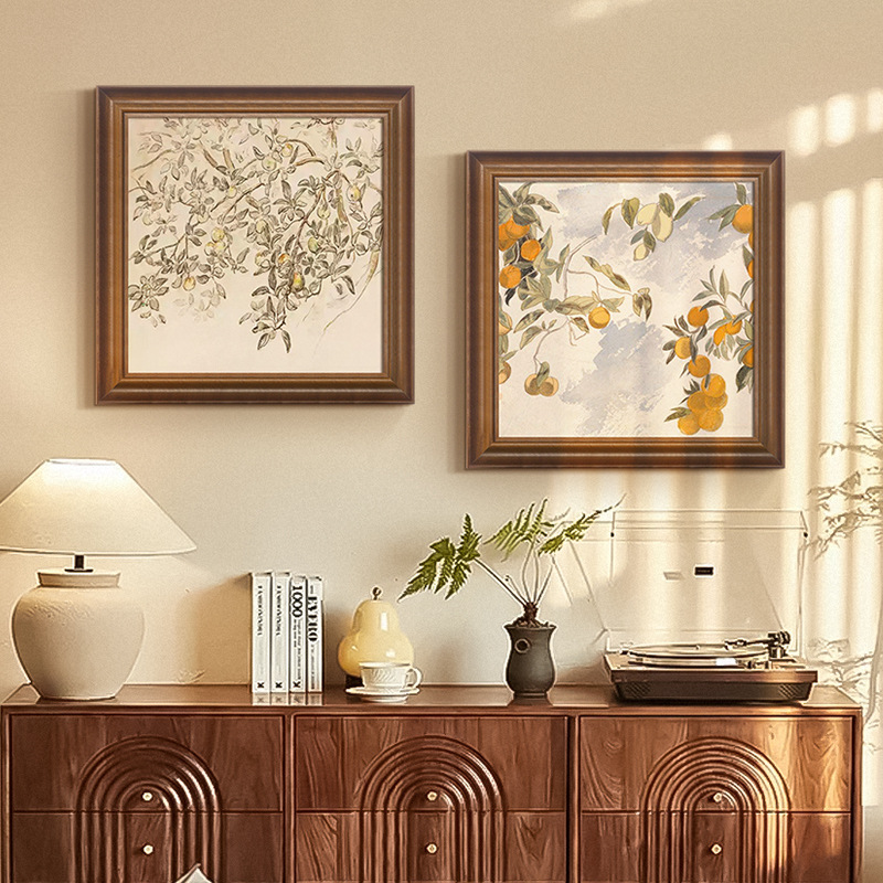 法式中古风客厅装饰画复古卧室餐厅玄关斗柜上挂画寓意好实木框画
