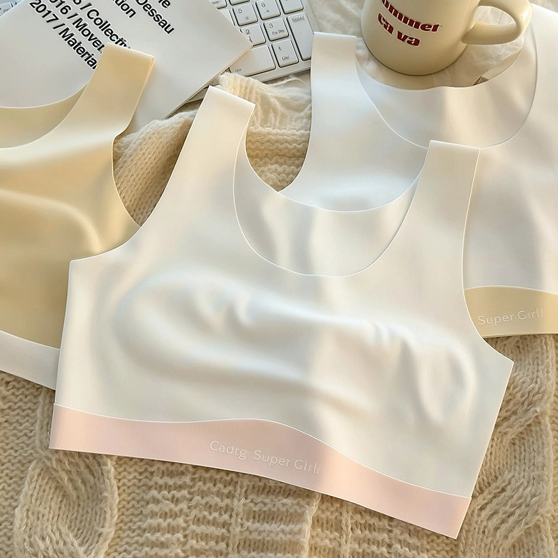 First Stage Girls' Underwear, Women's Ice Silk Seamless Development Period Anti-Bump Vest, Student Sports Breathable Girl's Bra