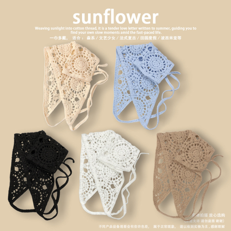 Popular Knitted Headscarf Headband for Women, French-Style Sunflower Outdoor Travel Ins-Style Sweet Crochet Triangle Scarf Wholesale Popular Knitted Headscarf Headband for Women, French-Style Sunflower Outdoor Travel Ins-Style Sweet Crochet Triangle Scarf Wholesale