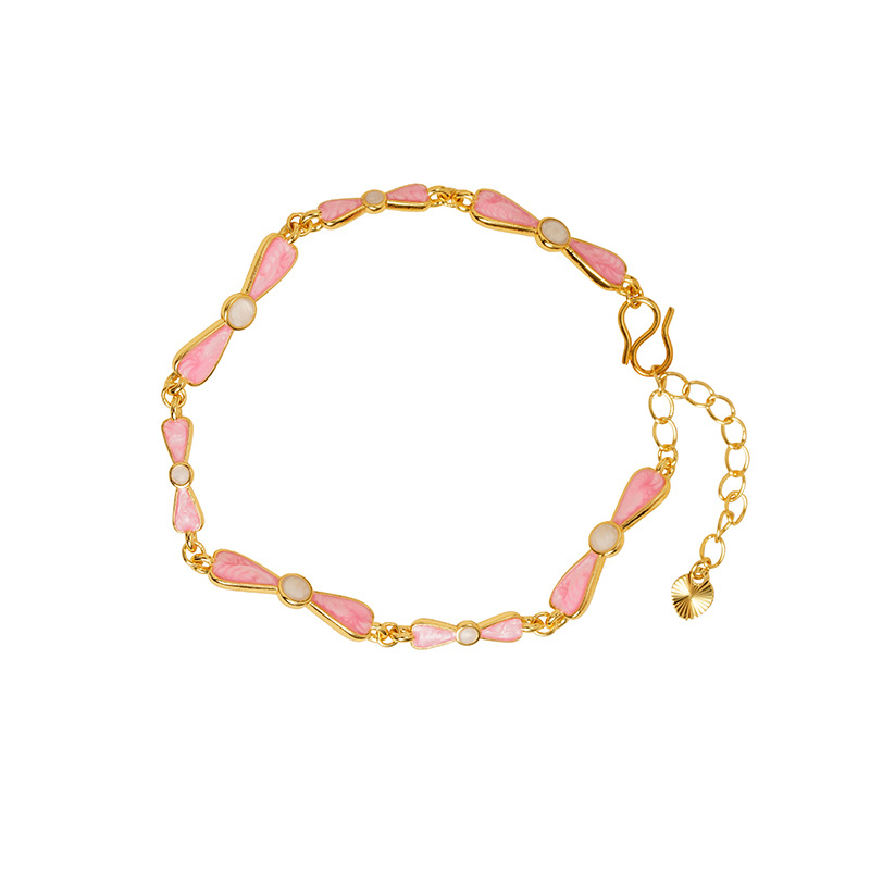 Brazalete de oro de arena vietnamita estilo de diseño nacional esmalte rosa anillo de arco de mariposa universal joyas no se desvanecen