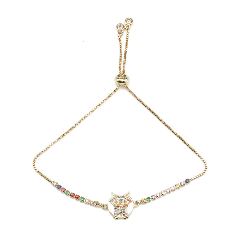 2021 New Fat Owl Bracelet Female Animal Bird Bracelet Set Zirconium Gold Plated Simple Adjustable Red Rope Gift