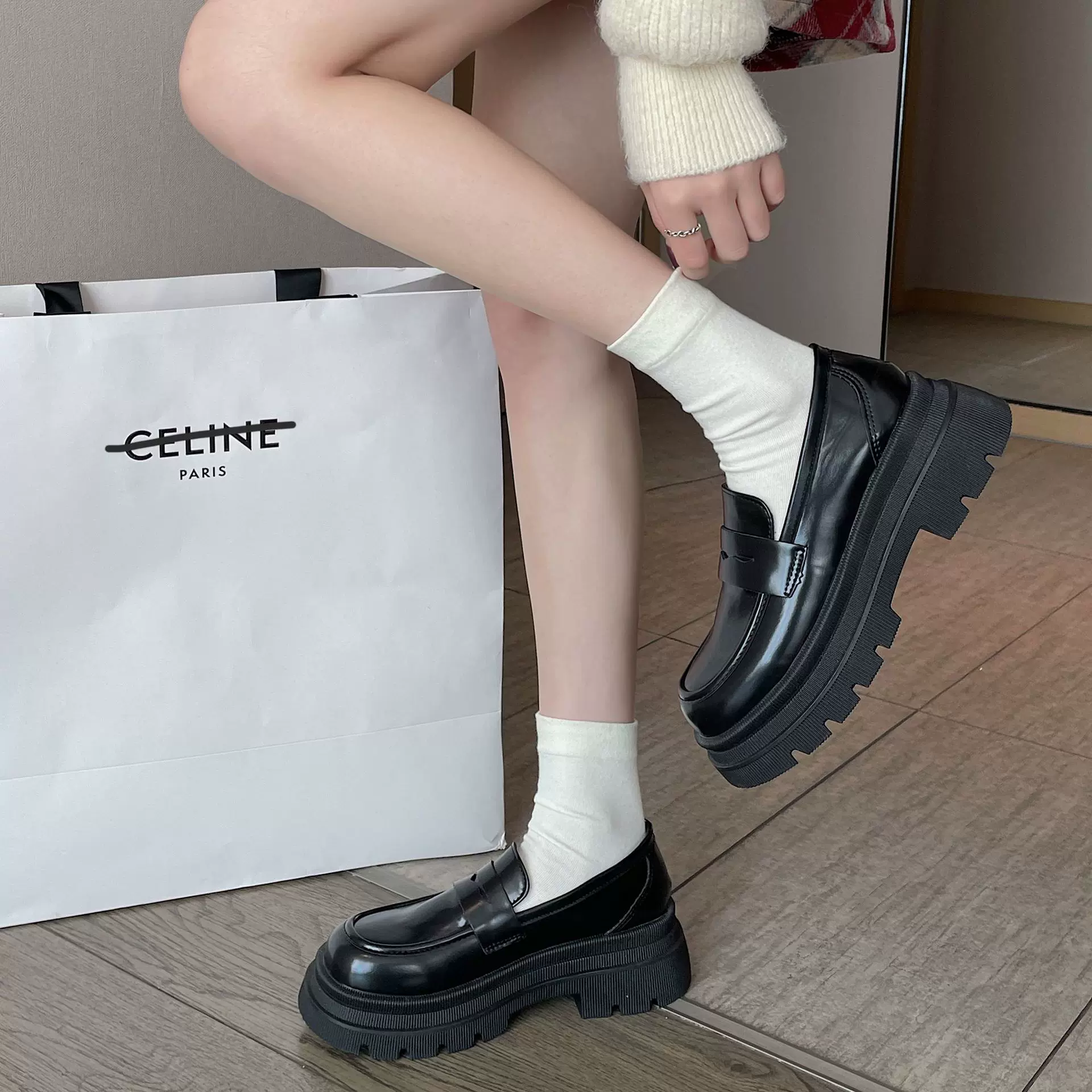 白色日系复古小皮鞋女2025春季新款厚底粗跟玛丽珍鞋法式jk单鞋子