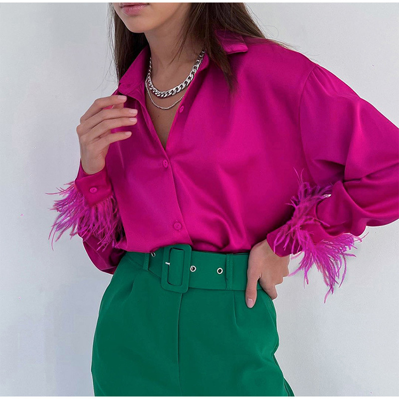 Women's Blouse Long Sleeve Blouses Feather Casual Solid Color display picture 1