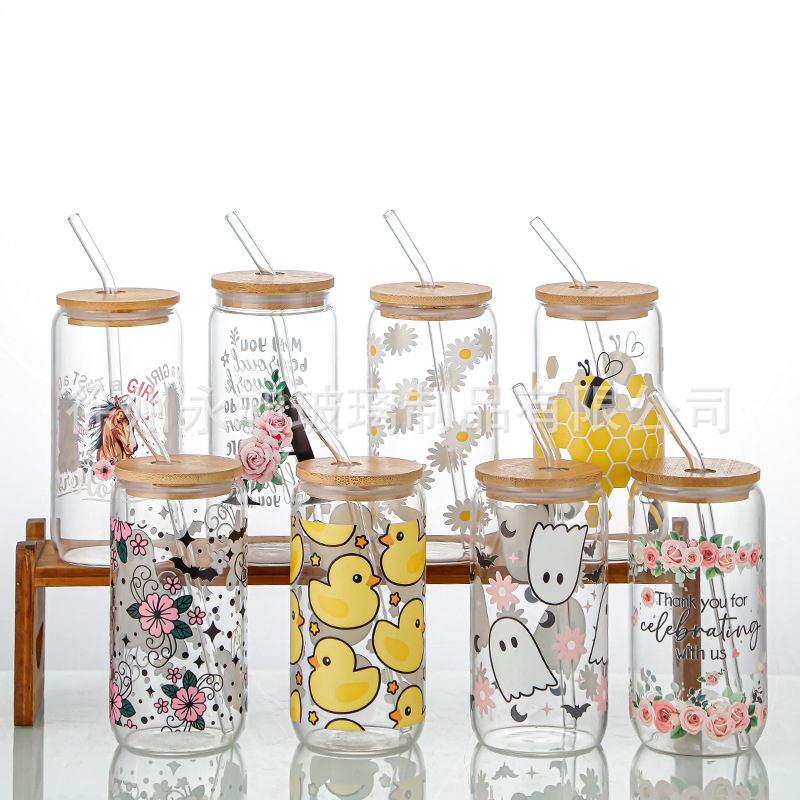 Amazon transfronterizo de alta borosilicona taza de vidrio resistente a altas temperaturas taza de té con taza de paja con tapa taza de agua de una sola capa taza creativa