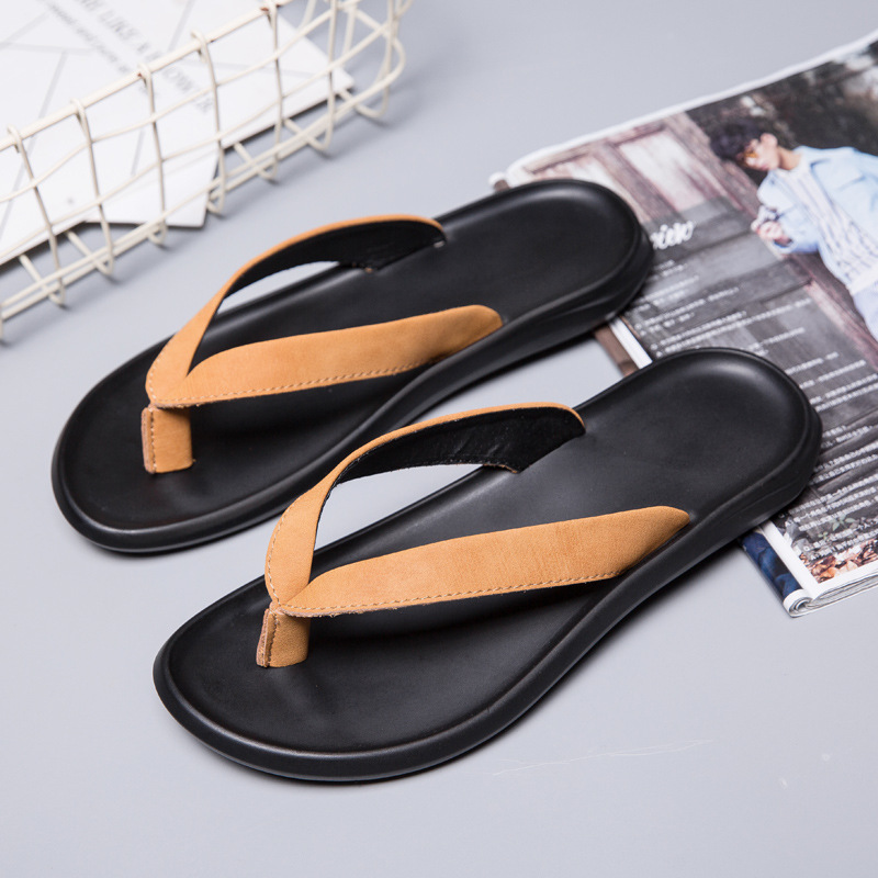 933男士人字拖鞋夏夾趾平底真皮頭層牛皮面戶外休閑沙灘涼鞋品質