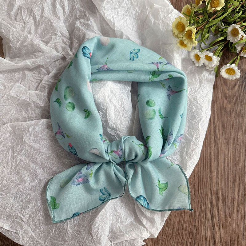 Pañuelo en la cabeza Verano femenino pastoral nuevo estilo floral literario bufanda cuadrada todo fósforo bufanda pequeña bufanda de seda correa para el cabello multifunción accesorios para el cabello