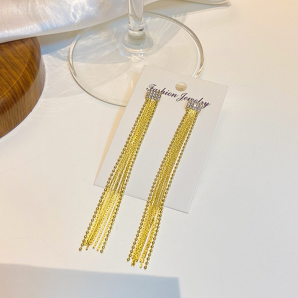 Fashion Tassel Copper Plating Metal Zircon Drop Earrings 1 Pair