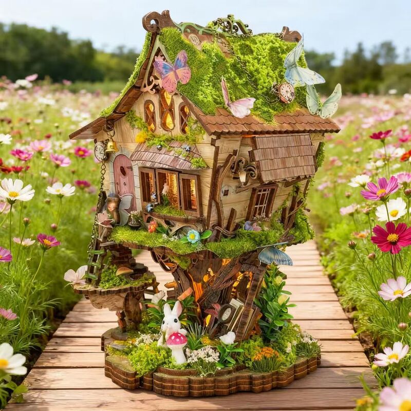 Whale Rowen's Tree House DIY Cabin 3D Miniature Scene Assembly Model Cabin Handmade Toy Ornament