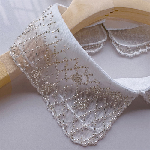 New organza embroidered beaded collar, flower fake collar, buttoned women's all-match lace collar, factory direct sales, exclusive supply supplier