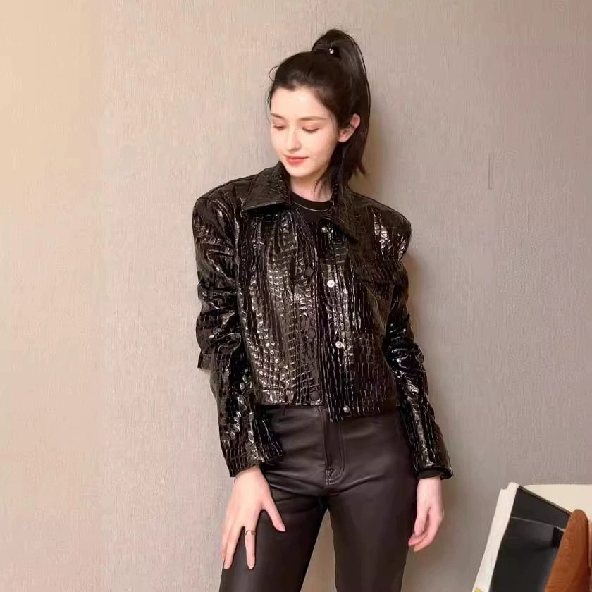 Shinpi Kipki 2024 Hanick Rose Star Crocodile Lamper Jacket Short Bright Pirients Fashion Jacket Women