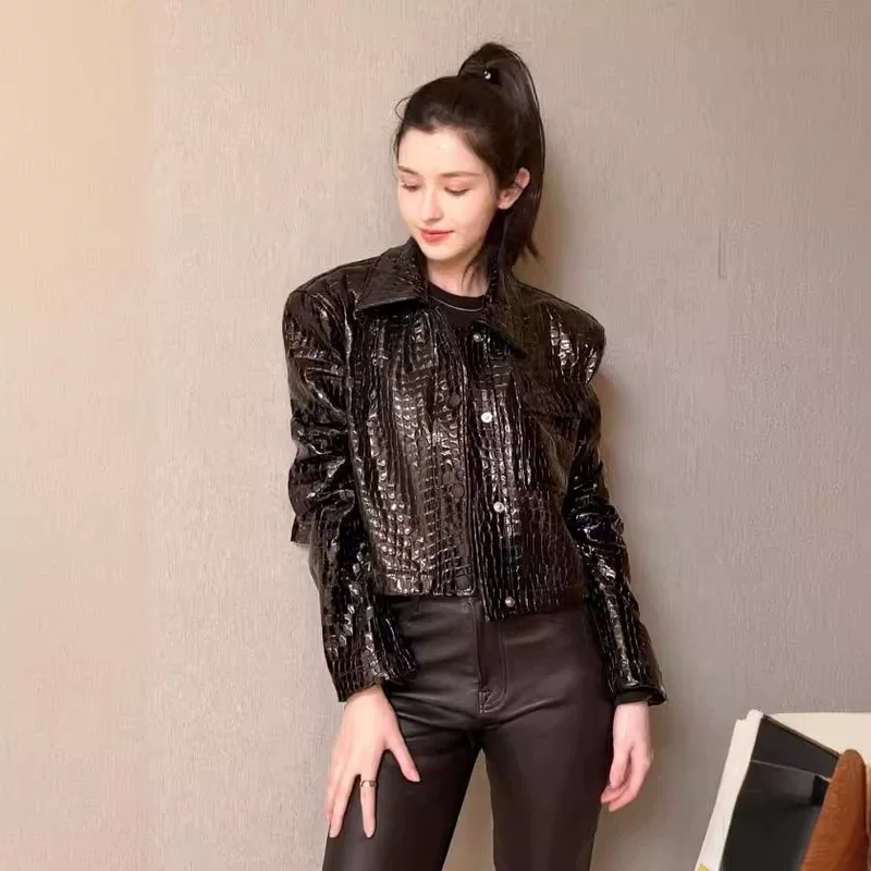 Shinpi Kipki 2024 Hanick Rose Star Crocodile Lamper Jacket Short Bright Pirients Fashion Jacket Women