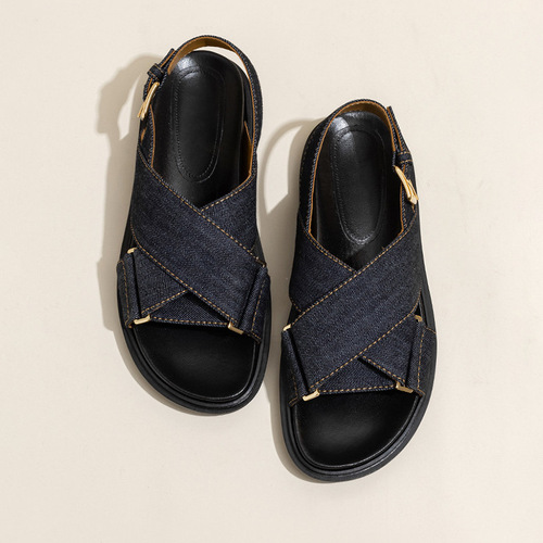 Women's  New Summer Cross Strap Thick Sole Fashion Sandals, Outwear Versatile Flat Roman Sandals