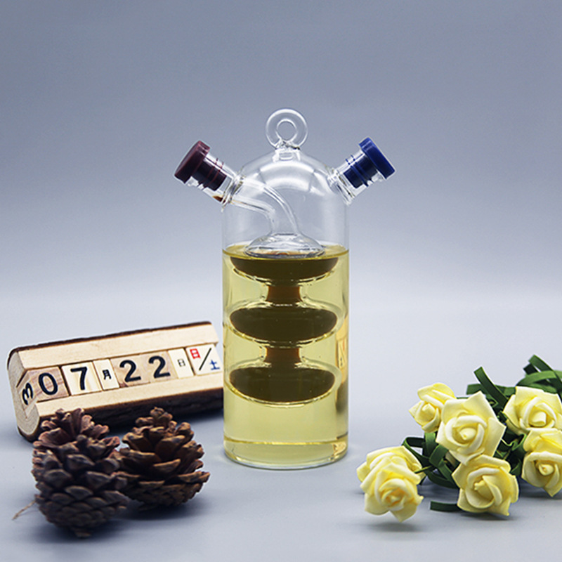 Vidrio de cocina del hogar dos en uno olla de aceite de vidrio borosilicato DOBLE BOCA boca delgada cocina sellada salsa vinagre condimento botella