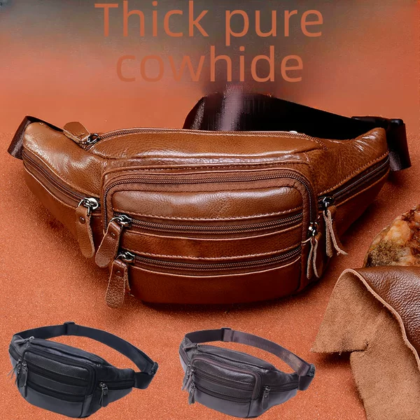 Youniu New Men's Waist Bag Retro Cowhide Chest Bag Top Layer Cowhide Men's Bag Single Shoulder Crossbody Bag Mobile Phone Waist Bag Trendy