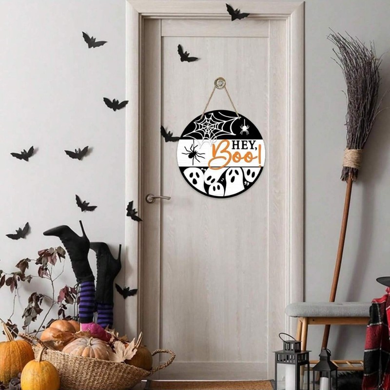 ハロウィンゴーストフロントドア装飾不気味なクモの巣ポーチ面白い木製花輪パーティー屋内吊り下げ装飾|undefined