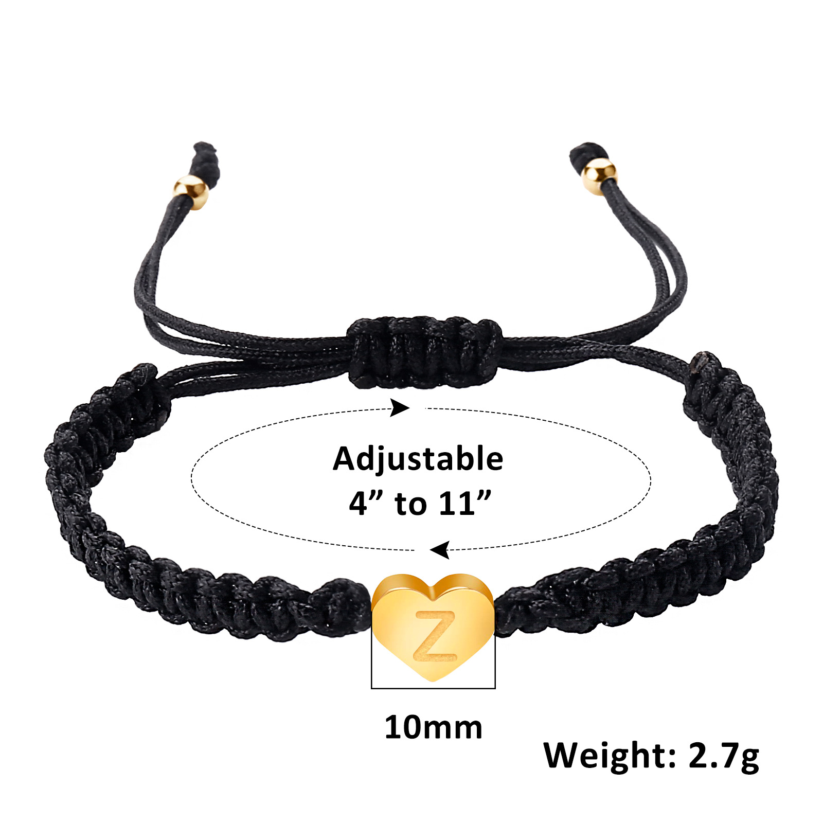 6g Weight Simple Style Heart Shape 304 Stainless Steel Polyester Wholesale Bracelets