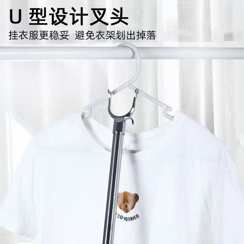 Acero inoxidable secado empalme alargado barra de ropa varilla de ropa doméstica barra de ropa horquilla barra de ropa colgante barra de ropa horquilla barra de ropa