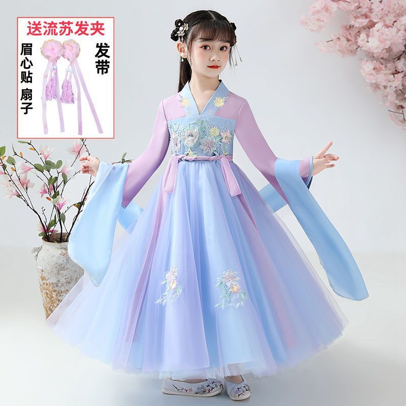 儿童连衣裙夏装洋气女童古装唐装公主裙夏款童装汉服裙子雪纺纱裙