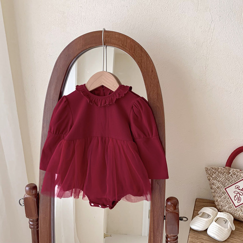 Baby mini skirt, spring and autumn full moon clothes, red 100-day banquet dress, newborn princess dress, baby fart dress