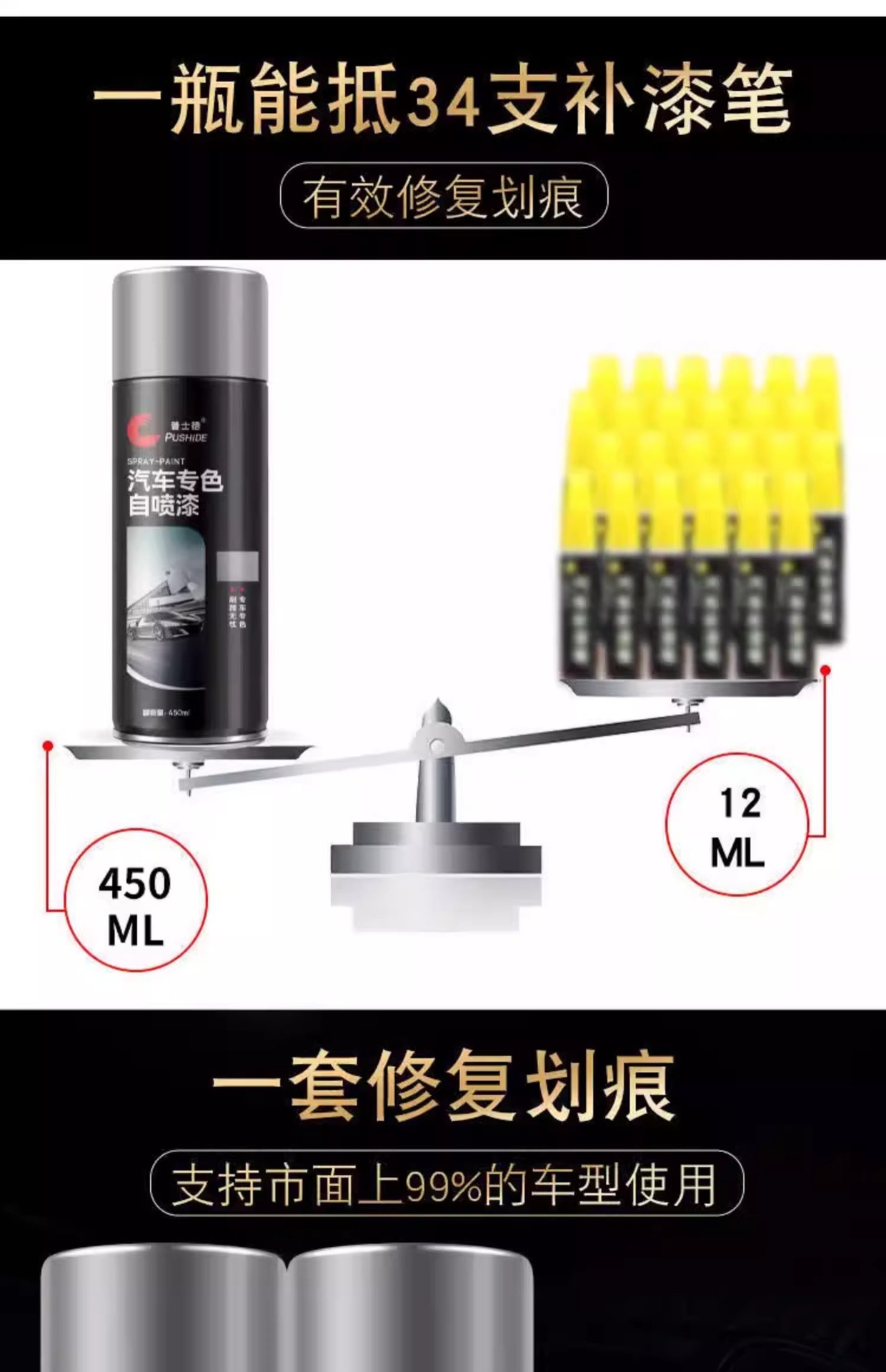 Car self-painting black repair car paint scratch repair artifact black car hand paint large bottle anti-rust black paint