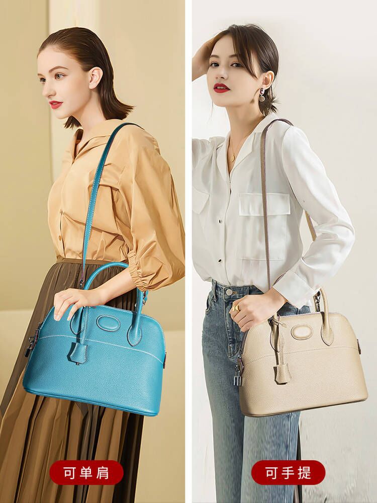 新オリジナルのトップ層牛革ファッション気質シングルショルダーバッグ本革大容量高級感手提げ貝殻バッグ女