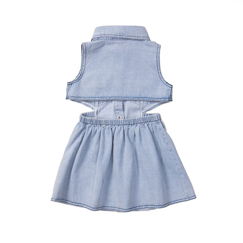 SAMGAMI BABY Cross-border Children's Clothing Girls' Summer Fashion Backless Trendy Sleeveless Children's Denim Skirt