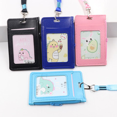 Campus student leather zipper card holder with lanyard kindergarten student card holder access card bus card holder