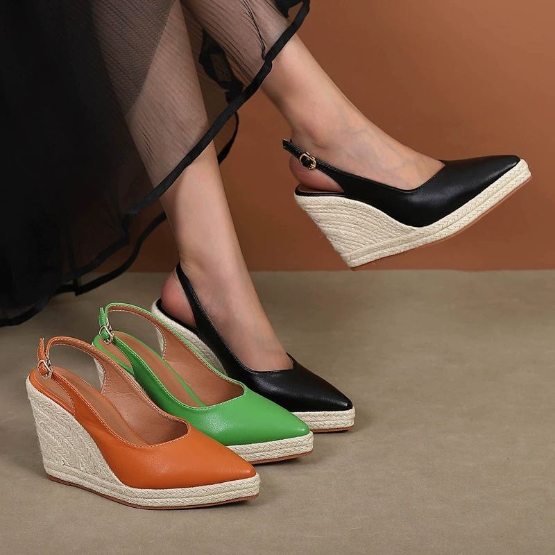 Трансграничные тапочки Amazon на танкетке и высоком каблуке с заостренным носком и закрытым носком, женские тапочки на высоком каблуке из Соломенной Плетеной конопляной веревки, низ AliExpress в наличии