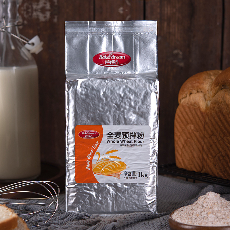 百钻全麦预拌粉1kg 含麦麸面包粉全麦粉面粉 家用做面包烘焙原料