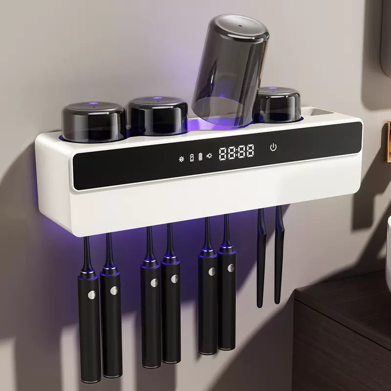 智能烘干牙刷杯消毒器收纳紫外线杀菌免打孔卫生间壁挂式洗漱套装