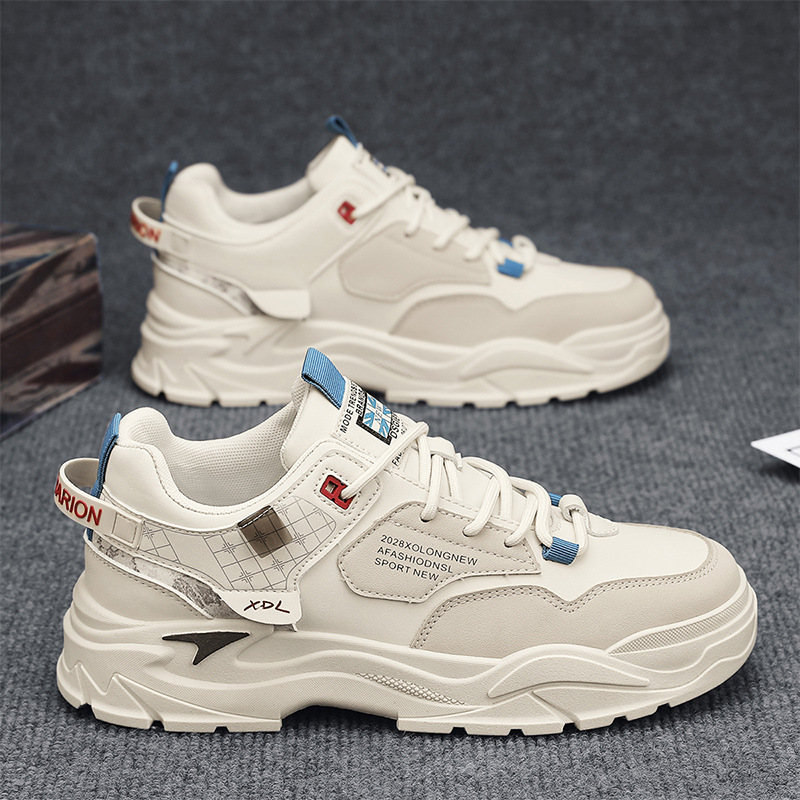 男鞋春季百搭休闲工装板鞋上班工作皮面防水防滑运动增高小白潮鞋